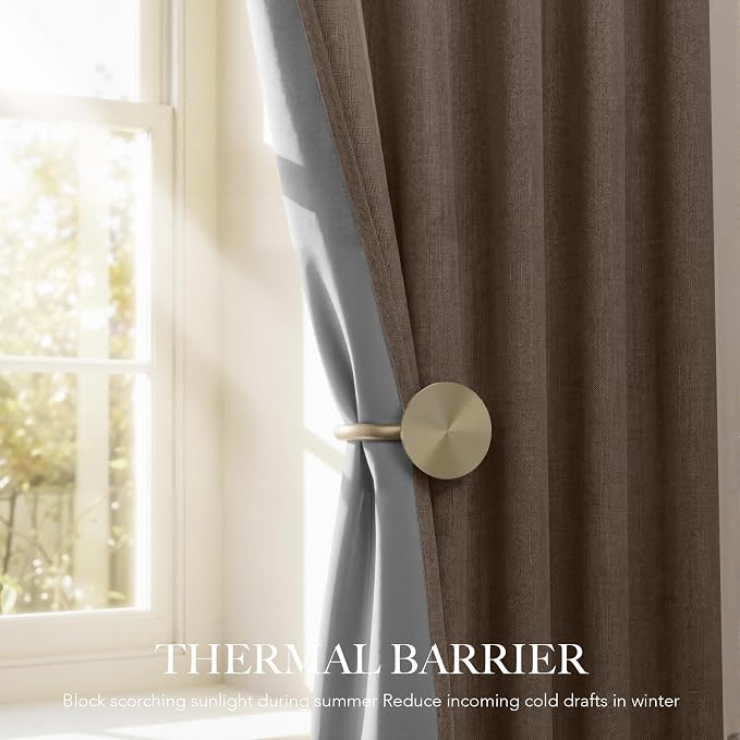 RYB HOME 100% Blackout Linen Textured Curtains 108 inches Long, Thermal - Image 4