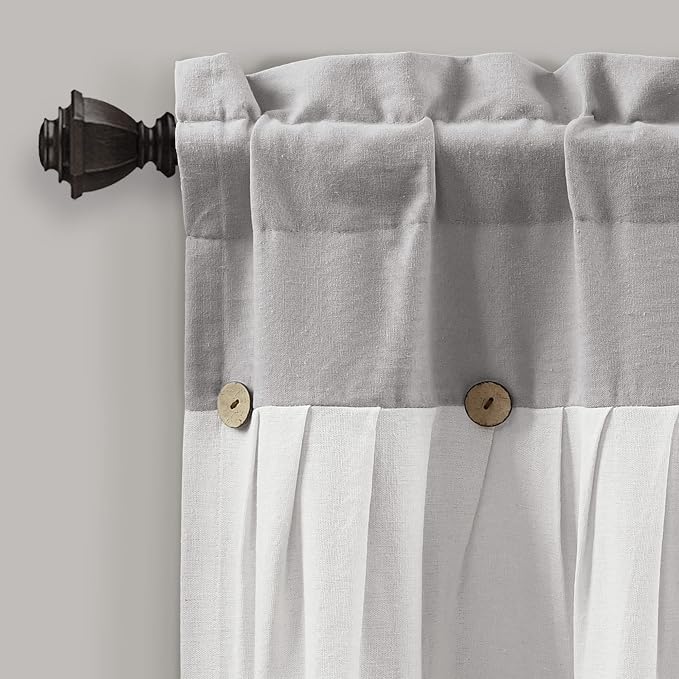 Lush Decor Linen Button Farmhouse Valance Curtians 52"W x 18"L Gray & Off White - Image 2