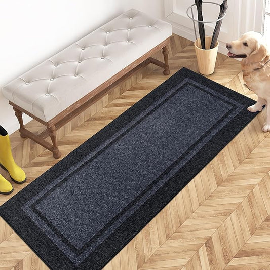 PURRUGS Dirt Trapping Door Mat 24" x 60", Non-Slip/Skid Machine Washable Entryway Rug, Shoes Scraper, Area Rug, Super Absorbent Welcome Mat for Muddy Wet Shoes and Paws, Bluish Grey & Charcoal