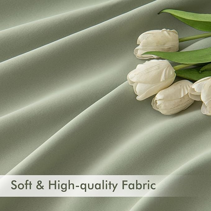MIULEE Sage Green Back Tab Blackout Curtains 66x96 Inch Length 2 Panels Set | - Image 6