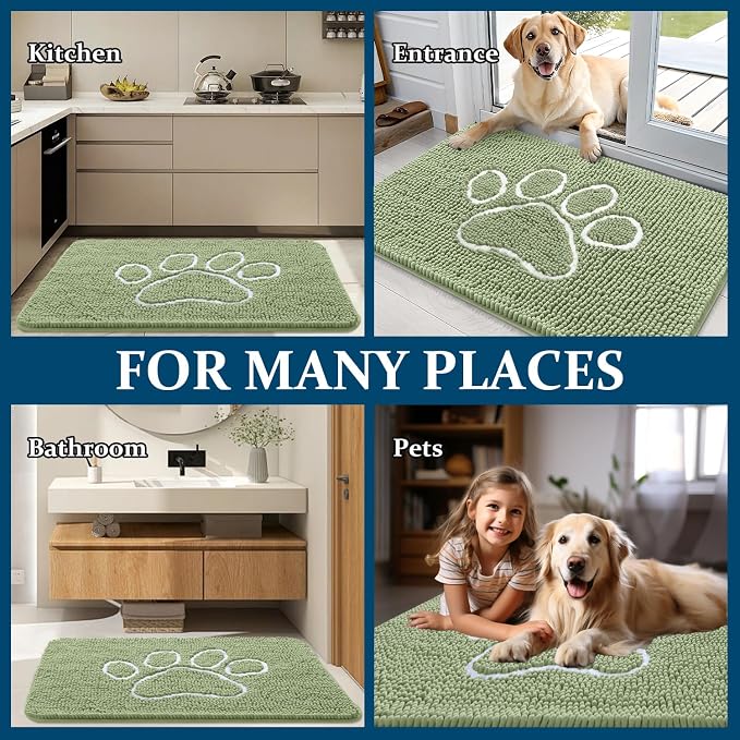 OLANLY Dog Door Mat for Muddy Paws 47x20, Paw Print Design Chenille Mud Mat | - Image 8