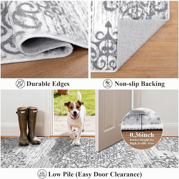 HEBE Hallway Runner Rug 3'x20' Washable Vintage Distressed Area Rugs Non Slip - Image 3
