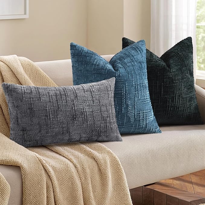 decorUhome Navy Blue Chenille Throw Pillow Covers 12x20 Set of 2 Textured Soft - Image 6