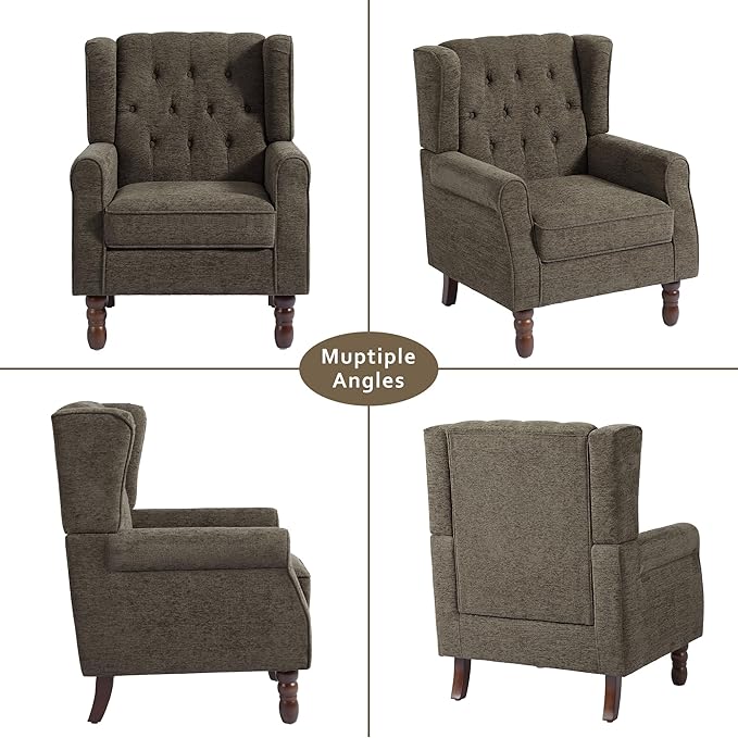 Lumibee High Back Accent Chair Set of 2,Upholstered Wingback Armchair with Solid Wood Legs for Small Spaces,Comfy Single Sofa Chair for Living Room,Bedroom,Office-Taupe