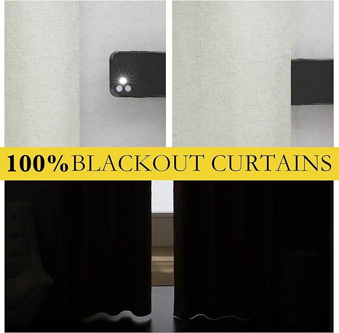 NICETOWN Light Green Linen 100% Blackout Curtains 120" Length - Image 3