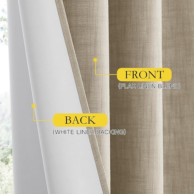 NICETOWN Taupe 100% Blackout Linen Curtains 63 inch Long Burg, Farmhouse Thick - Image 6