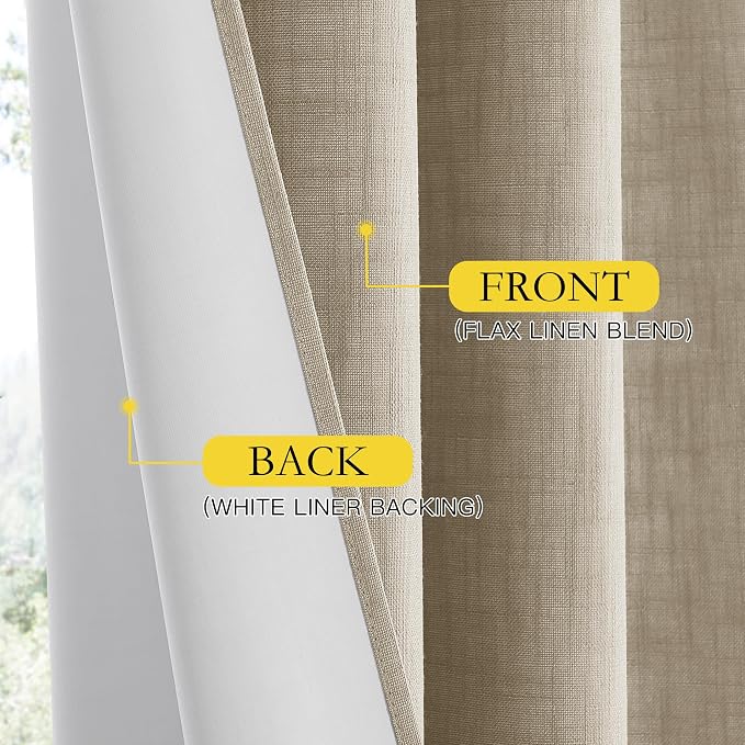 NICETOWN Taupe 100% Blackout Linen Curtains 108 inch Long Burg, Farmhouse Thick - Image 6