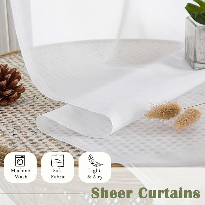 White Sheer Curtains 108 Inches Long 2 Panels, Solid Airy Voile Extra Wide - Image 7