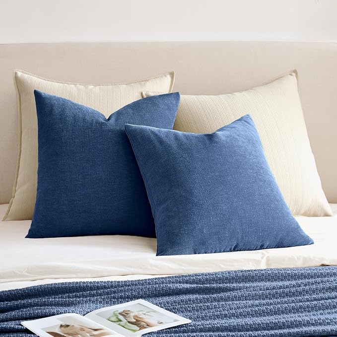 MIULEE Navy Blue Chenille Couch Throw Pillow Covers, 18x18 | Set of 2, Soft - Image 4