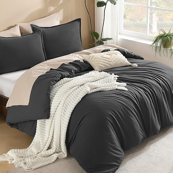 Litanika Grey Comforter Full Set, Dark Gray Lightweight Plain Bedding Comforters Sets, All Season Fluffy Bed Set (79x90In Comforter & 2 Pillowcases)