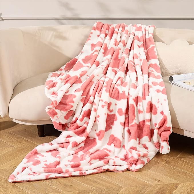 RYNGHIPY Cow Print Throw Blanket Soft Animal Cow Bed Throws Cute Farm Flannel Fleece Throw Blankets Thick Warm Plush Blankets for Sofa Couch Cow Decor Throws (Pink, 51''x63'')