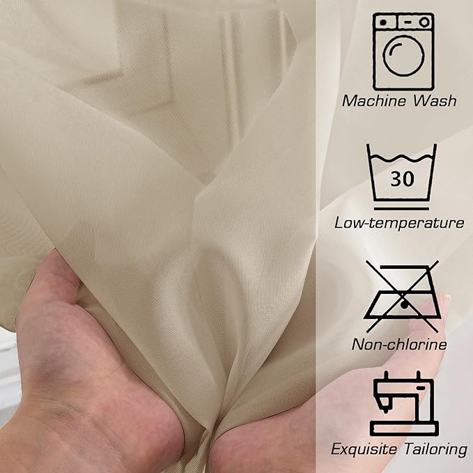 OWENIE Taupe Sheer Curtains 90 Inches Long - Image 5