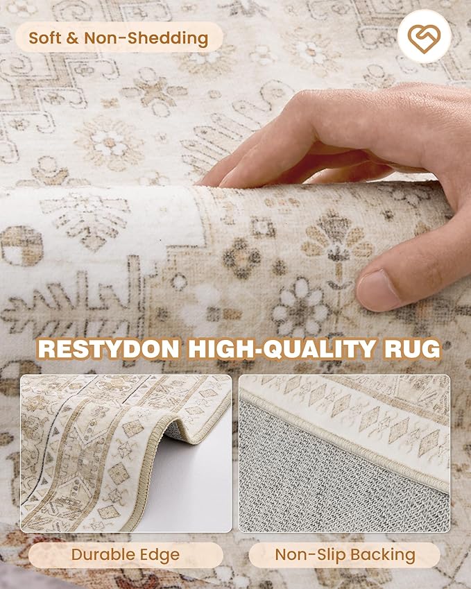 Runner Rug 2x8 Runners for Hallways Washable Rugs, Cream/Beige | Vintage - Image 7