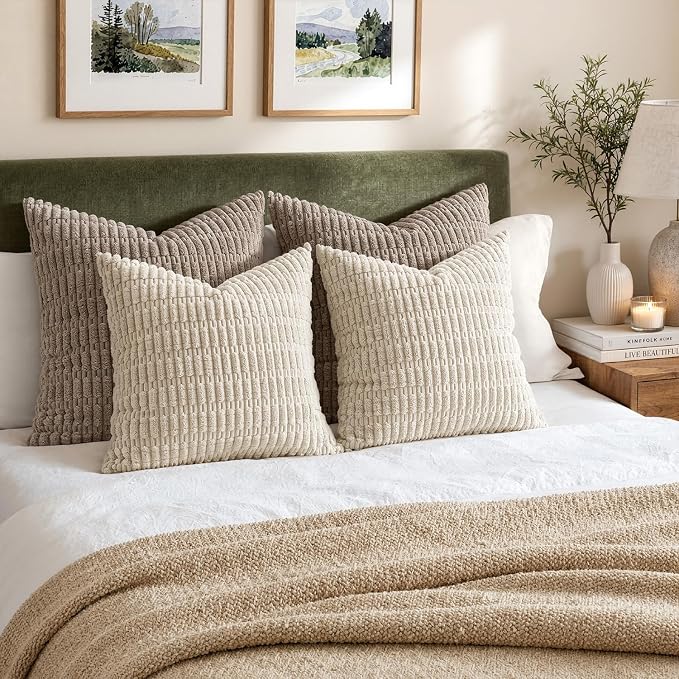 MIULEE Euro Sham Corduroy Decorative Throw Pillow Covers 22x22 Cream White | - Image 3