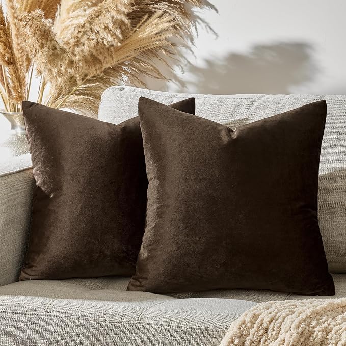 GIGIZAZA Brown Velvet Pillow Covers 24x24, Square Solid Throw Pillow Covers - Image 5
