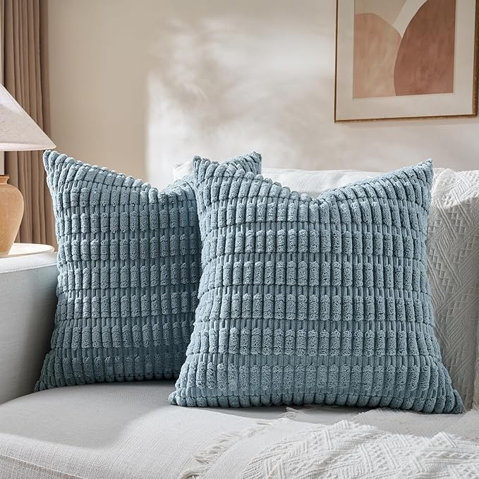 Fancy Homi 4 Packs Boho Light Blue Decorative Throw Pillow Covers 18x18 Inch - Image 5