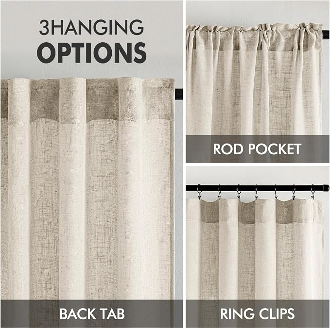 MIULEE Cream Linen Curtains 108 Inches Long 2 Panels - Image 3
