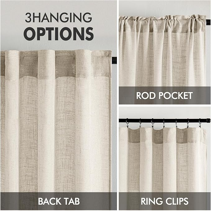 MIULEE Cream Linen Curtains 84 Inch Length 2 Panels - Image 3