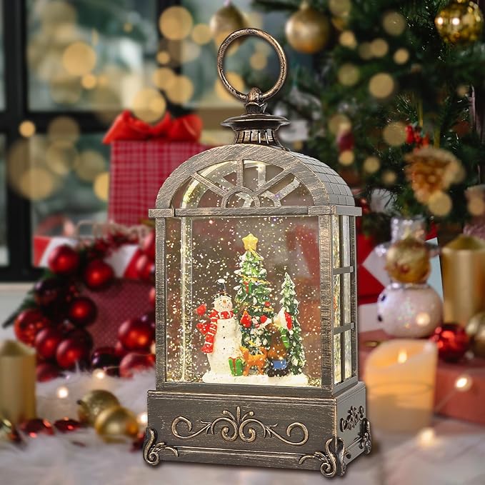 Christmas Snow Globes Lantern,Musical Snow Globes,Christmas Decorations Indoor for Home,Battery Or USB Powered,with 6 Hour Timer,Christmas Lantern for Festival Decoration,Snowman Child