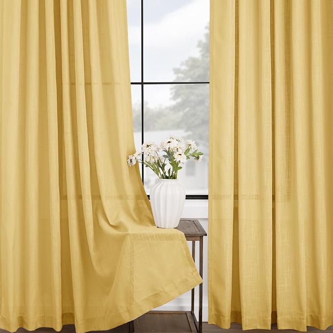 Gold Curtains for Living Room Back Tab Modern Farmhouse Semi Sheer Curtains 96 - Image 4