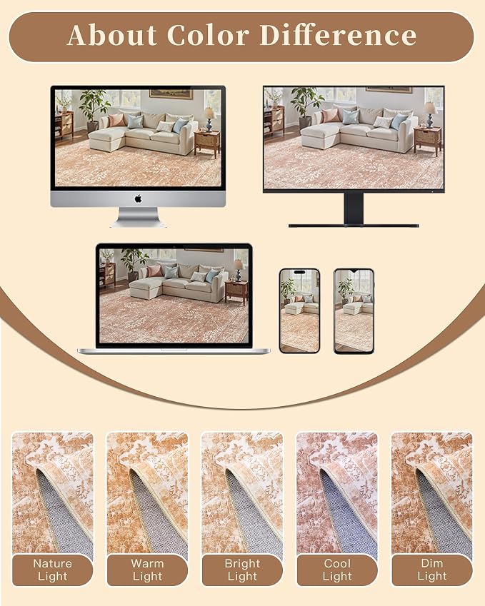 Madane 5x7 Area Rugs for Living Room, Washable Vintage Rug - Image 8