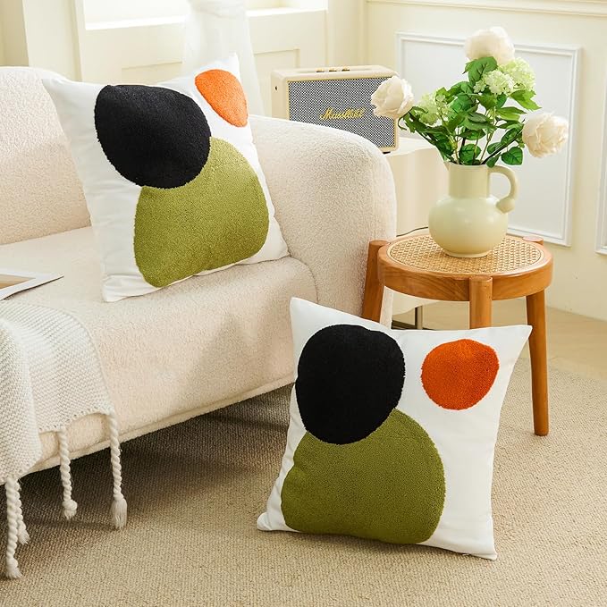 HOdo Home 2PCS Tufted Boho Jacquard Pillow Covers, Pillow Covers-Throw Pillow Cover,Farmhouse Decorative Pillow Cover,Pillow Cases for Couch,Sofa,Bed,Chair,Living Room,Home Decor (18x18inch)