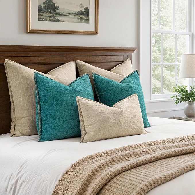 MIULEE Decorative Couch Throw Pillow Covers 22x22 Inch Teal 2 Pack | Farmhouse - Image 6