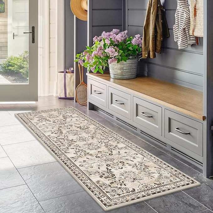 Yamaziot 2x12 Washable Hallway Runner Rug Non Slip Floral Carpet, Stain - Image 5