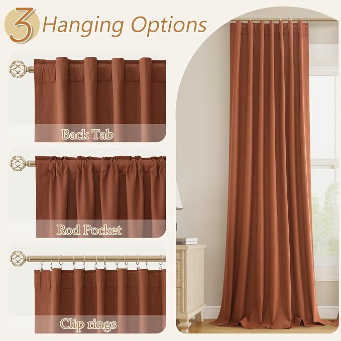 Guken Terracotta 100% Blackout Curtains 96 Inch Length 2 Panels Set Fall - Image 6