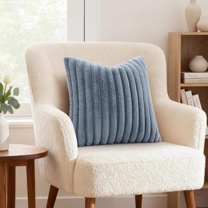 decorUhome Fall Faux Fur Throw Pillow Covers 26x26 Set of 2 Grey Blue | - Image 4