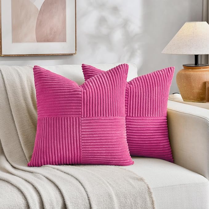 Fancy Homi 2 Packs Hot Pink Decorative Throw Pillow Covers 20x20 Inch - Image 5