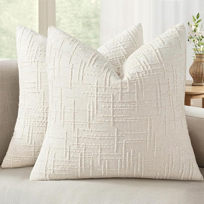 MIULEE Chenille Textured Throw Pillow Covers Cream White 18x18 Set of 2 | by MIULEE