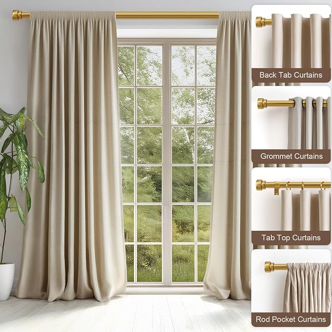 Lootkell Gold Curtain Rods for Windows 66 to 120 Adjustable Modern Curtain Rod - Image 3