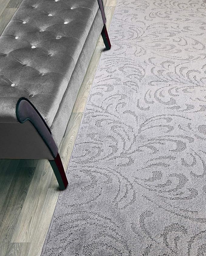 Custom Length Hallway Runner Rug, Slip Resistant, Floral Grey, 26 Inch X 24 feet by ORFAHOME