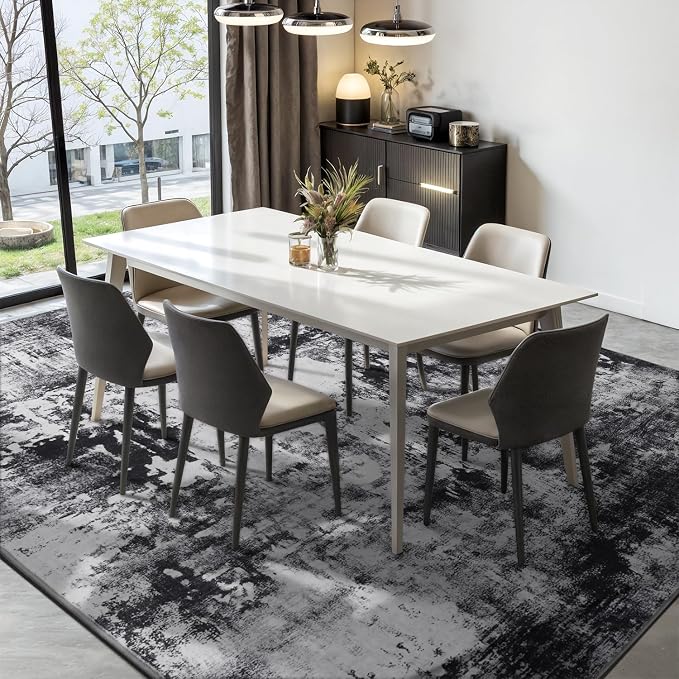 Rugflix 10x14 Area Rugs for Living Room, Washable Black Grey Dark Large Rug | - Image 3