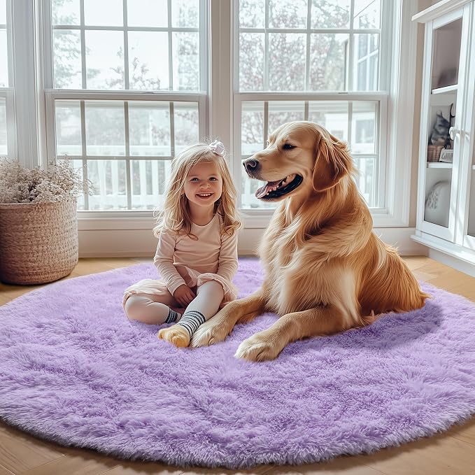 ONASAR Light Purple Round Area Rugs 5ft, Soft Bedroom Circle Rug Floor Mats - Image 5