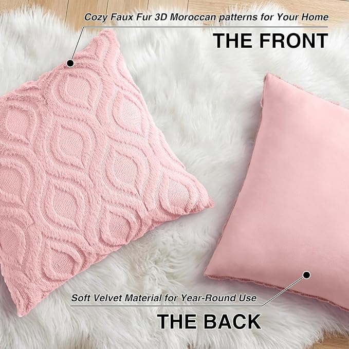 decorUhome Throw Pillow Covers 16x16 Inch Set of 2, Soft Plush Faux Wool Pink - Image 8