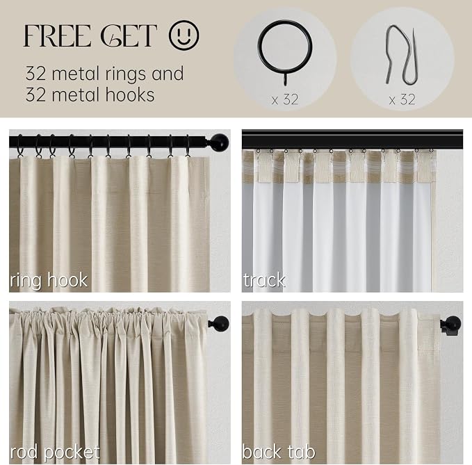 Topfinel Cream Linen Blackout Curtains 102 Inch Length 2 Panels Set - Image 5
