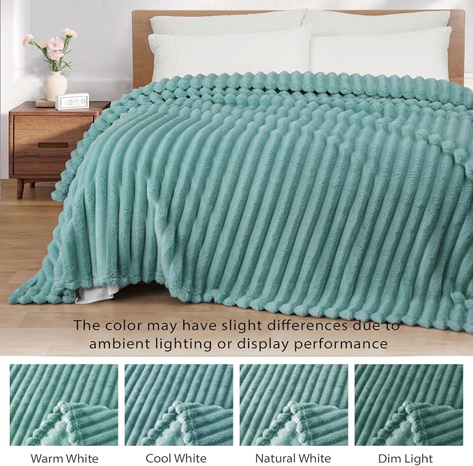 Exclusivo Mezcla Twin Size Flannel Fleece Blanket, Super Soft Striped Jacquard - Image 3