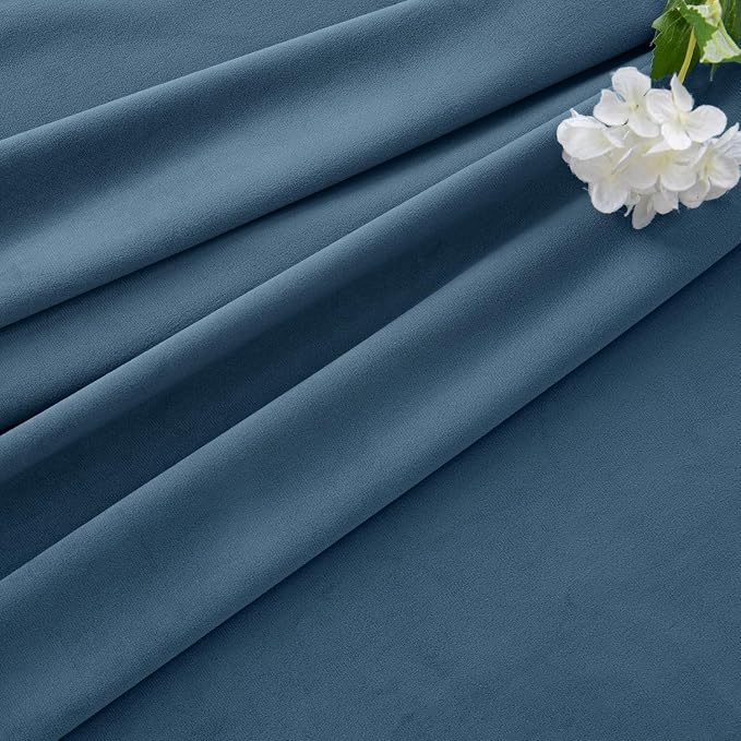 MIULEE Velvet Curtains 50W x 90L 2 Panels Stone Blue Blackout Curtains | Luxury - Image 7