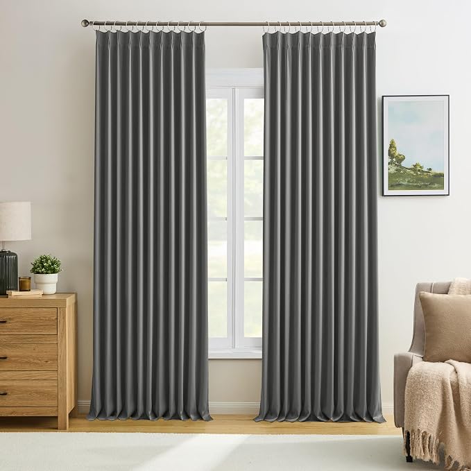 Blackout Pinch Pleated Curtains 90 Inches Long, Privacy Window Drapes by KEQIAOSUOCAI