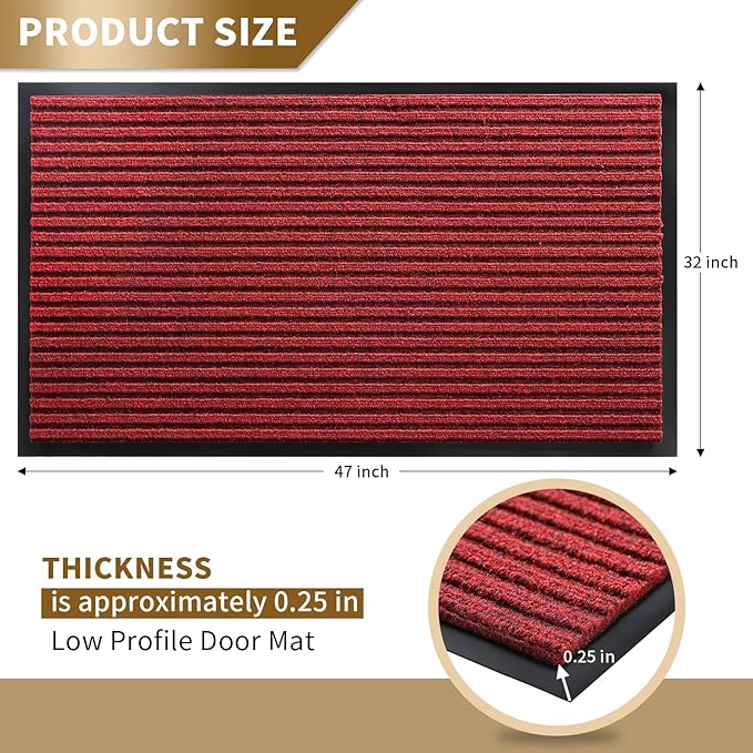 Yimobra Front Door Mat Outdoor Indoor Entrance, 100% Waterproof All-Season All Weather Doormat, Welcome Matt Outside Entry, Non Slip, Low Profile, Heavy Duty Patio Porch Floor Mats,47 x 32,Black Red