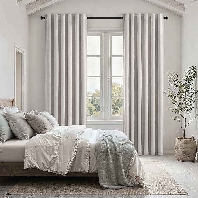 Grey Linen Blackout Curtains for Living Room 2 Panels Set 92 Inches Long Linen by Topfinel