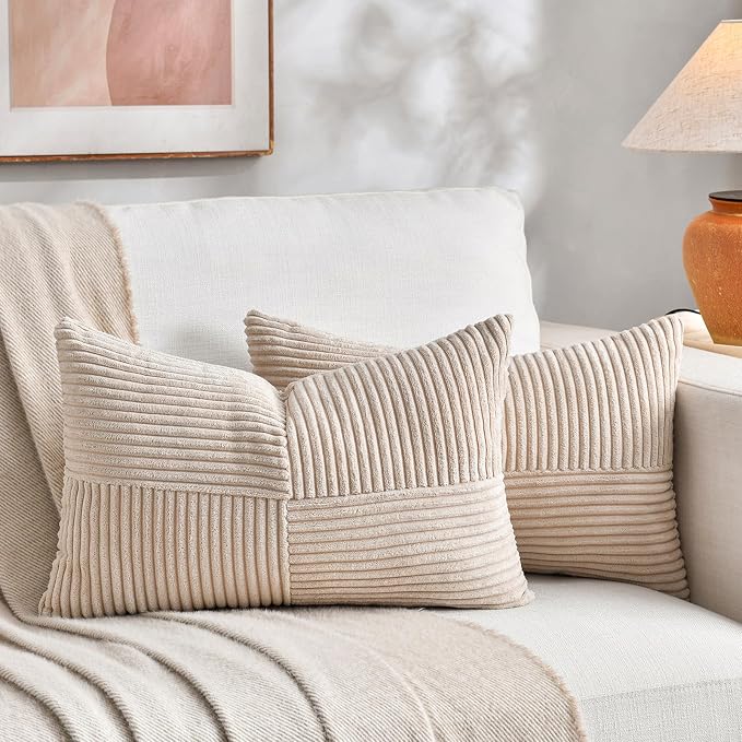 Fancy Homi 2 Packs Tan Lumbar Decorative Throw Pillow Covers 16x28 Inch by Fancy+Homi