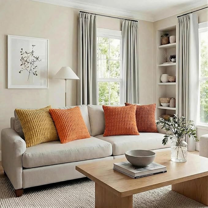 Fancy Homi Set of 4 Burnt Orange Fall Decorative Throw Pillow Covers 18x18 Inch - Image 6