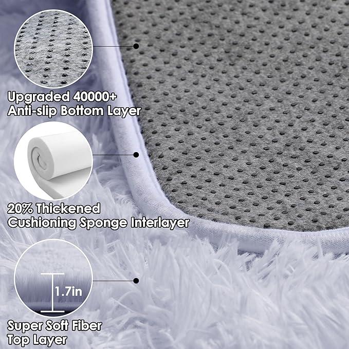 White Rugs for Bedroom, 3x5 Fluffy Shaggy Bedside Area Rug, Soft Plush Shag - Image 3