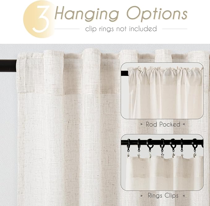 Cream Natural Linen Curtains 84 inch Length 2 Panels Set Neutral Rustic - Image 2