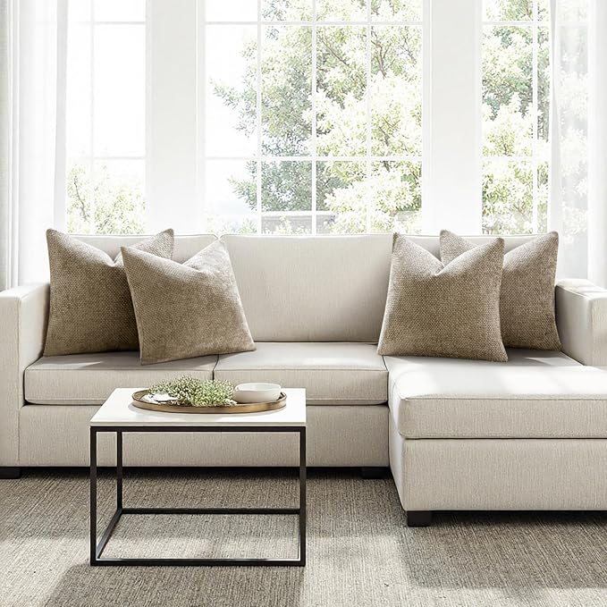 MIULEE Pack of 4 Couch Throw Pillow Covers 18x18 Inch Khaki Soft Decorative - Image 4