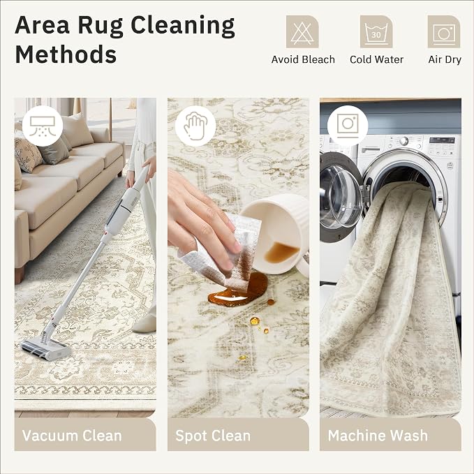 Soalmost 10x12 Area Rugs for Living Room Washable Rug Non-Slip Beige/Brown | - Image 9