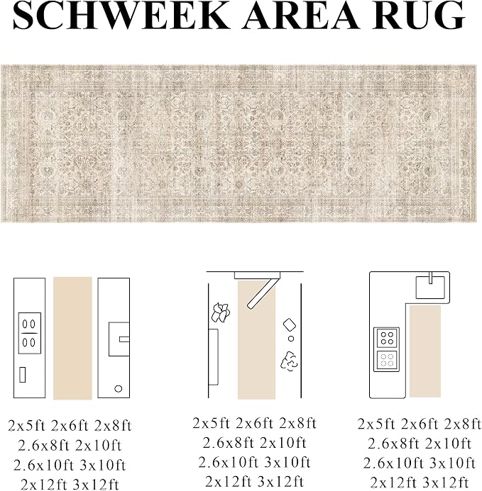 Schweek 2x12 Hallway Runner Rug Washable Non Slip Vintage Beige Kitchen Rug | - Image 2